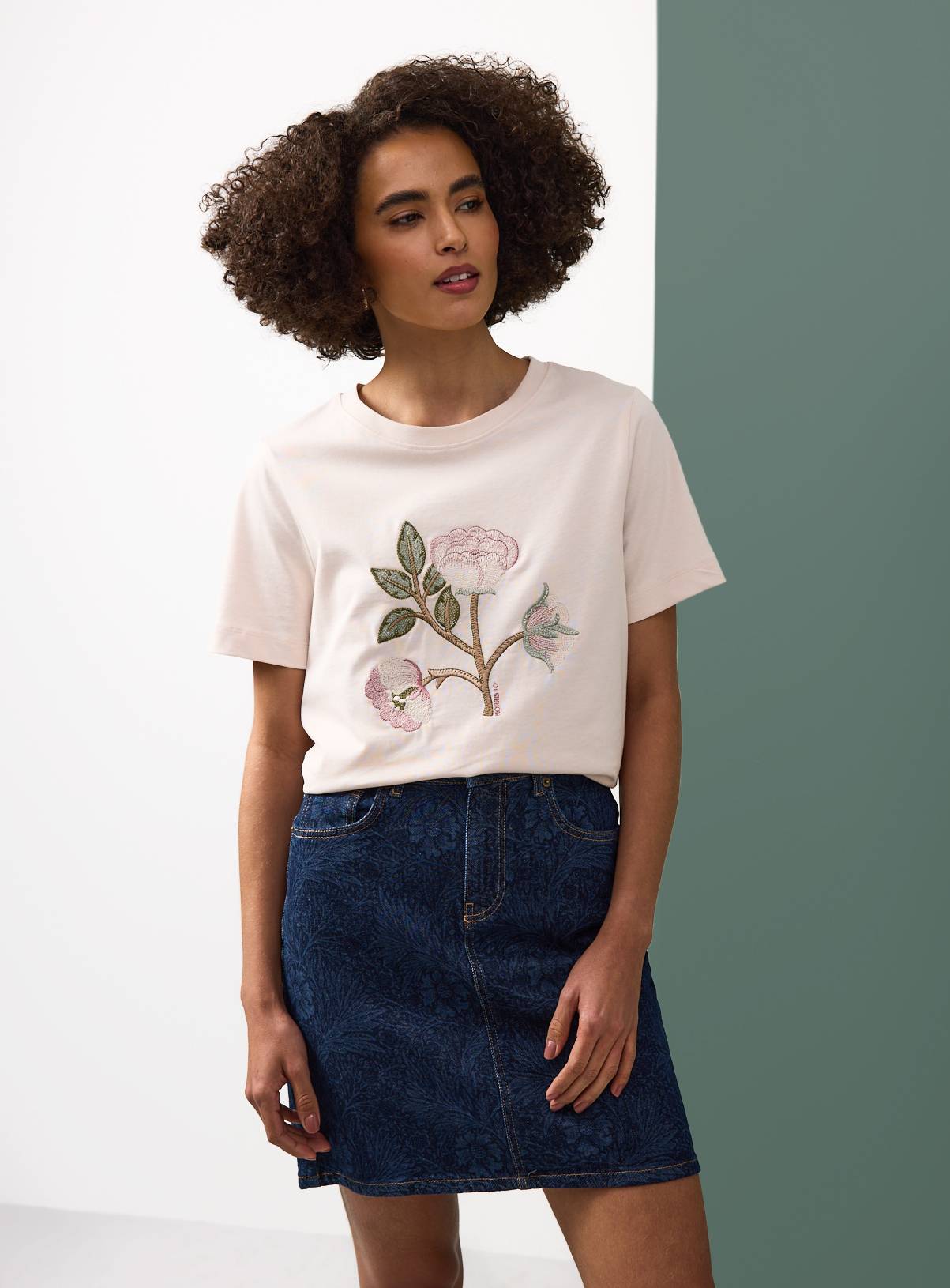 Tu x Morris & Co. Blue Floral Denim Print Mini Skirt 10 - Image 1